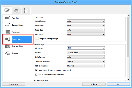 figure: Settings dialog box